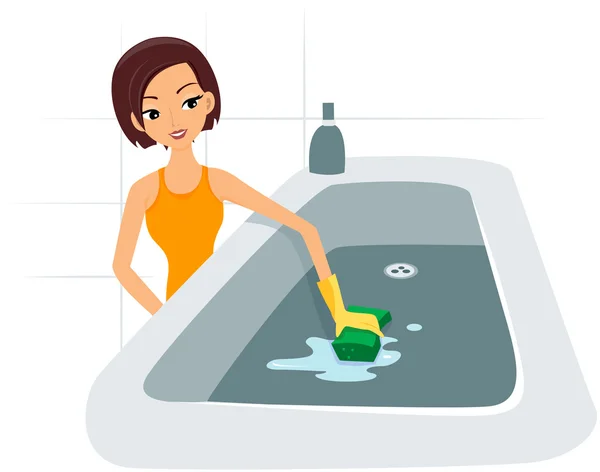お風呂の浴槽の清掃 — ストック写真
