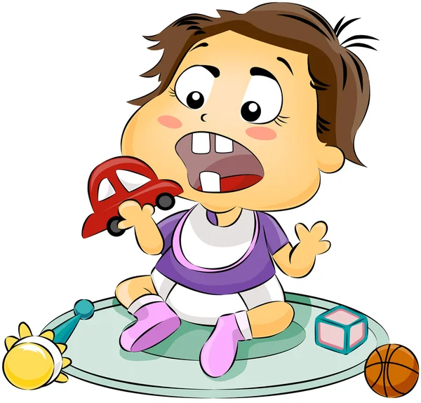 Dziecko oddanie zabawki w ustach — Zdjęcie stockowe