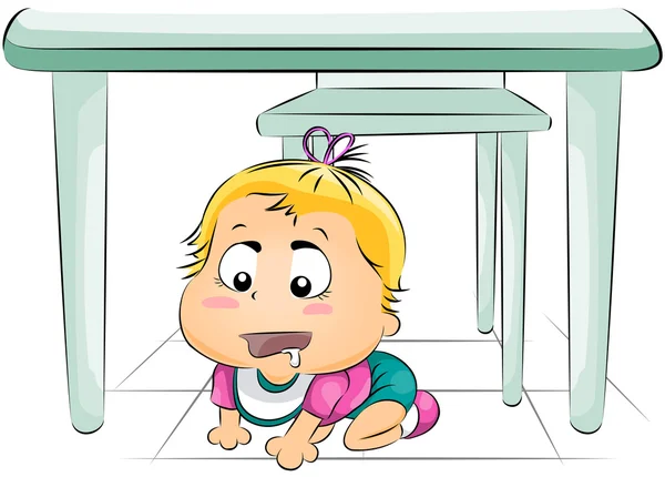 Bebé hambriento debajo de la mesa —  Fotos de Stock
