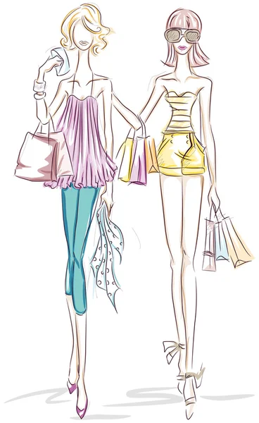 Kvinnor shopping skiss — Stockfoto