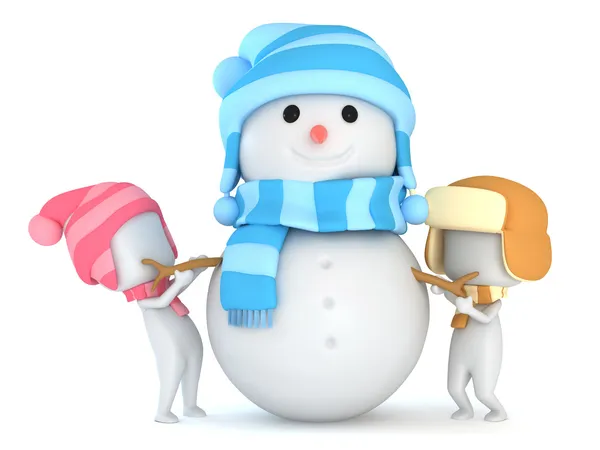 Kinder basteln einen Schneemann — Stockfoto