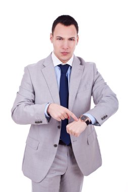 Man impatiently pointing to his watch clipart