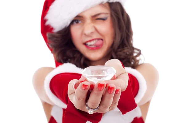 Weihnachtsmann Frau mit einem großen Diamanten — Stockfoto