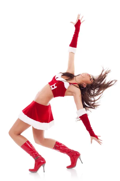 Dancing woman in Christmas outfit — Stock Photo, Image