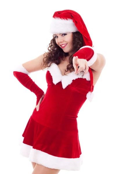 Santa woman wijzend — Stockfoto