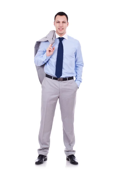 Business man holding coat on shoulders — Stock Photo, Image