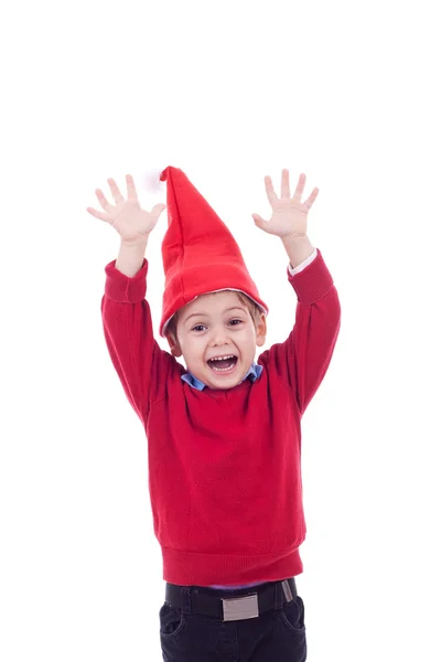 Menino feliz em santa chapéu — Fotografia de Stock