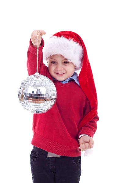 Santa kid en disco bal — Stockfoto