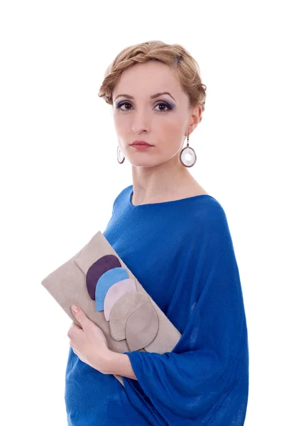 Ung kvinna anläggning handväska — Stockfoto