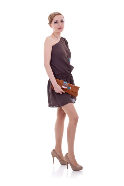 Νεαρή γυναίκα με ένα πορτοφόλι — Φωτογραφία Αρχείου