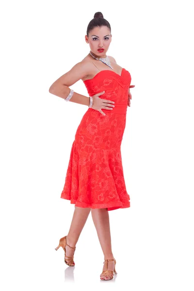 Krásná mladá žena v červené šaty — Stock fotografie