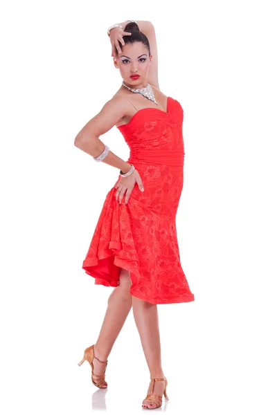 Frau im roten eleganten Kleid — Stockfoto