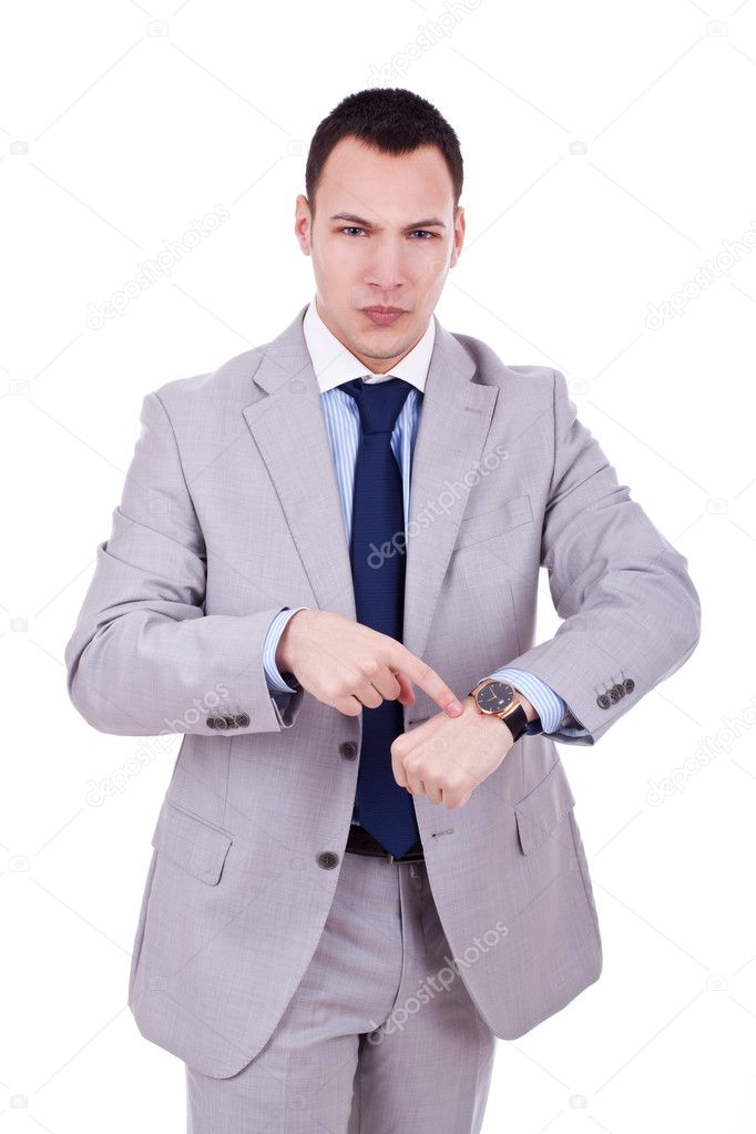 Man impatiently pointing to his watch