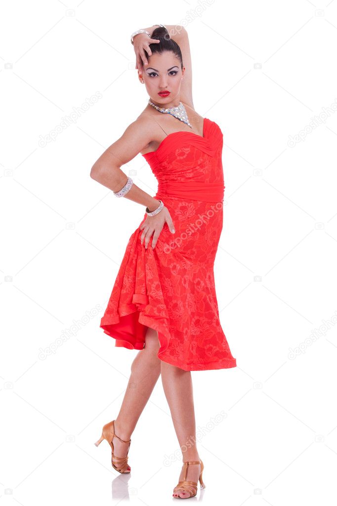 Woman in red elegant dress