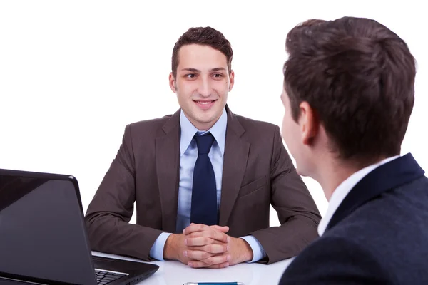 Business man listening to his employee — Stock Photo, Image