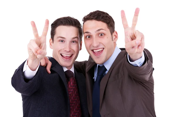 Businessmen gesturing victory — Stock Photo, Image