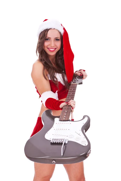 Santa woman giving you an electric guitar — Stock Photo, Image