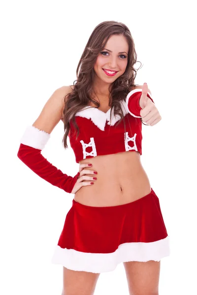 Young santa woman with ok gesture — Stock Photo, Image
