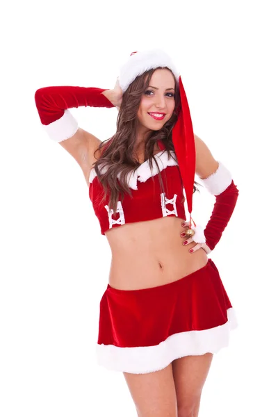 Süße junge Weihnachtsfrau posiert — Stockfoto