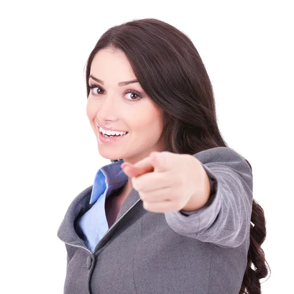 Mujer de negocios señalando con el dedo — Foto de Stock