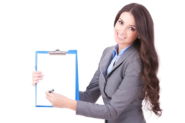 Woman showing a contract to sign — Stock Photo, Image