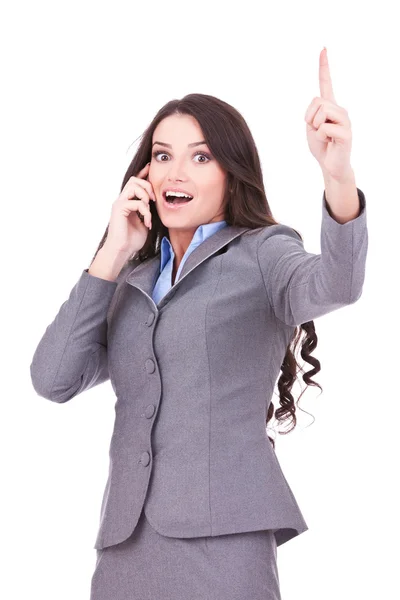 Business woman on the phone winning Stock Image
