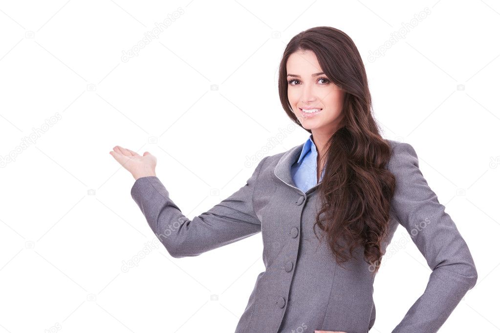 Woman with her arm out in a welcoming