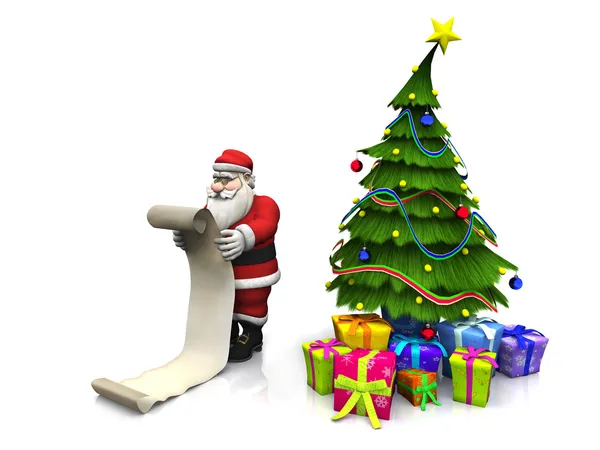 Toon santa hält lange Wunschliste. — Stockfoto