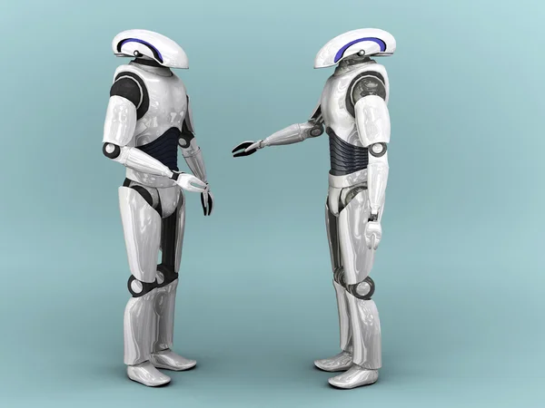 상호 작용 하는 두 로봇. — 스톡 사진