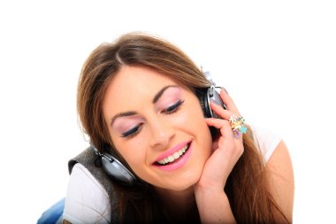 Cool teenager listening to music and dancing