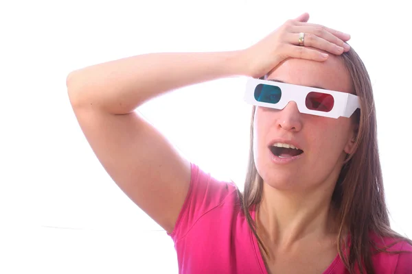 Surprised woman in 3d glasses — Stockfoto