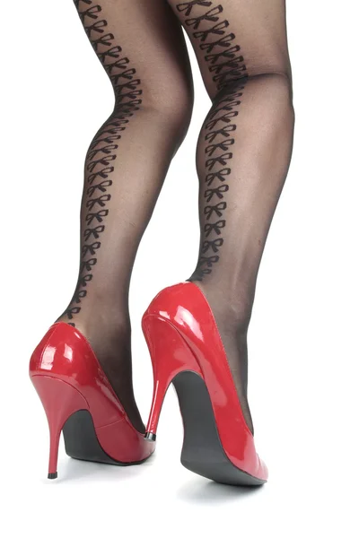 Frau sexy Beine mit schwarzen Strumpfhosen — Stockfoto