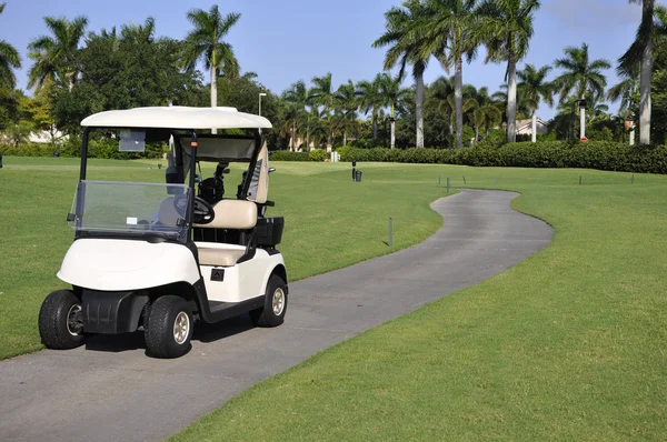 Golf cart vuoto vicino al campo da golf — Foto Stock