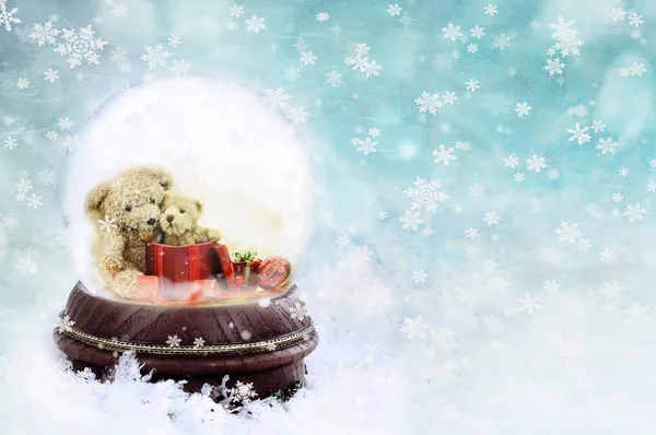 Teddies in a Snow Globe — Stock Photo, Image
