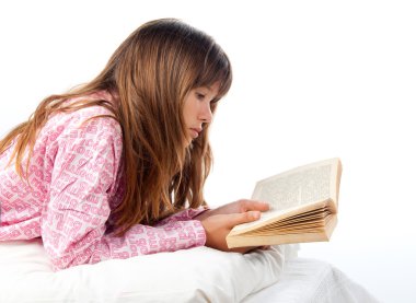 Teenage girl reads old book clipart