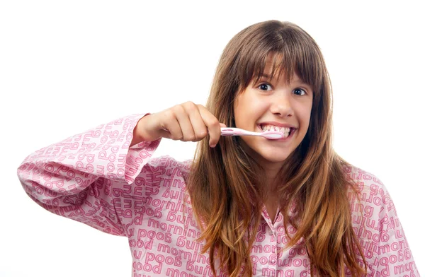Ευτυχισμένος κορίτσι έφηβη πλύσιμο δοντιών. — Φωτογραφία Αρχείου