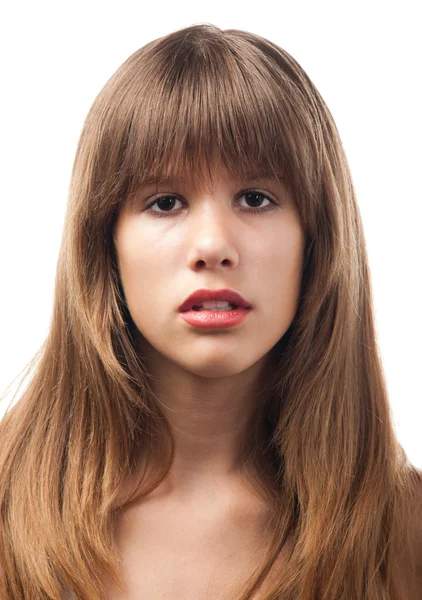 Portrét krásné dívky s dlouhé hnědé vlasy. — Stock fotografie