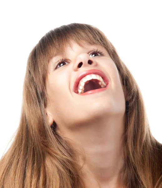 Portret van de prachtige tienermeisje lachen. — Stockfoto