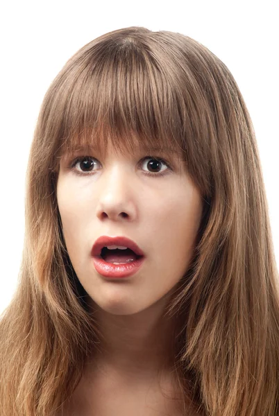 Portret van het mooie tiener meisje met verrast blik op haar gezicht. — Stockfoto