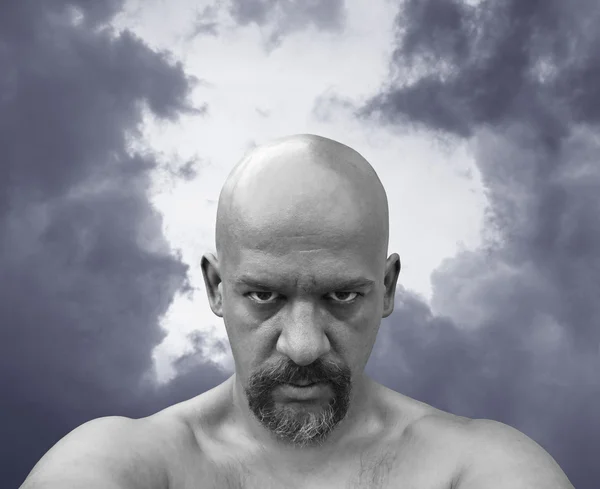 stock image Bald naked man with sinister look in his eyes.