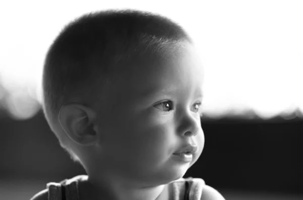 stock image Cute little boys profile in black and white.