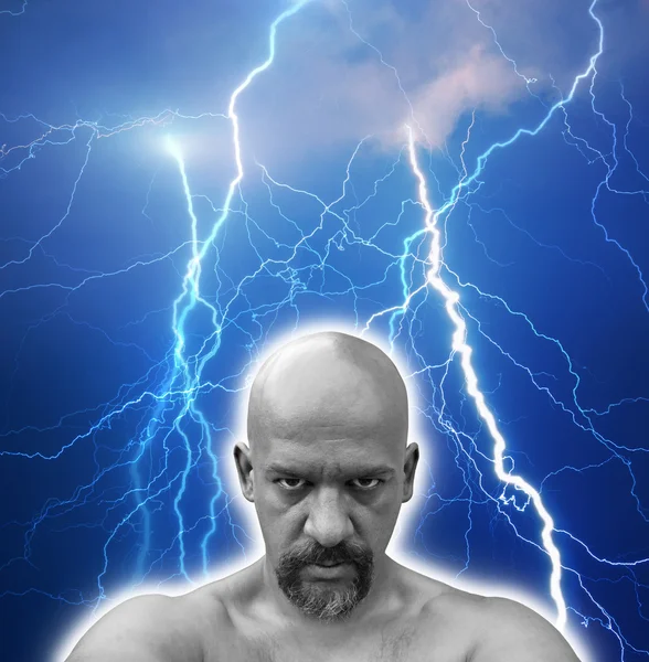 Bald naked man with sinister look in his eyes. — Stock Photo, Image