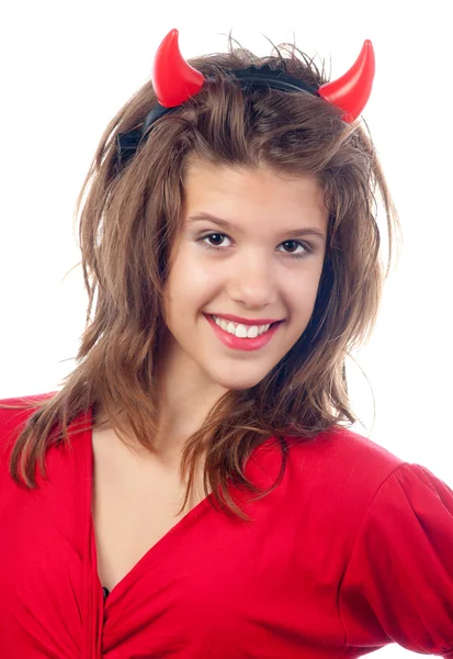 Pretty teenage girl in the devils costume — Stock Photo, Image