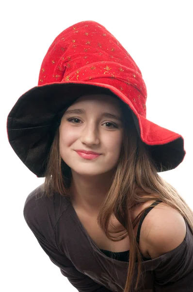 Docela dospívající dívka v čarodějnice kostým — Stock fotografie