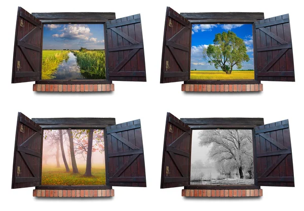 Fours seasons viewed through the windows — Stock Photo, Image