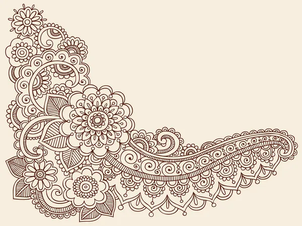Henna Mehndi Pasiley Flores Doodles Vector —  Vetores de Stock