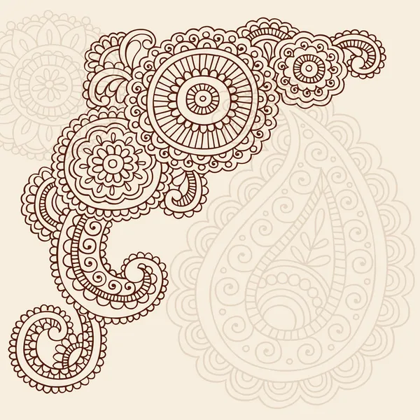 Henna Mehndi Pasiley Flores Doodles Vector —  Vetores de Stock
