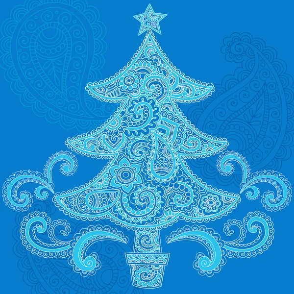 Árbol de Navidad Henna Mehndi Paisley Doodle Vector — Vector de stock