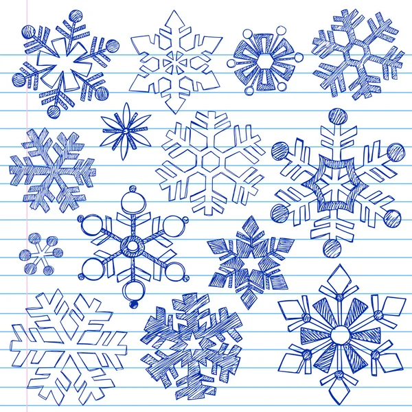 Flocos de neve férias de inverno Sketchy Notebook Doodles —  Vetores de Stock