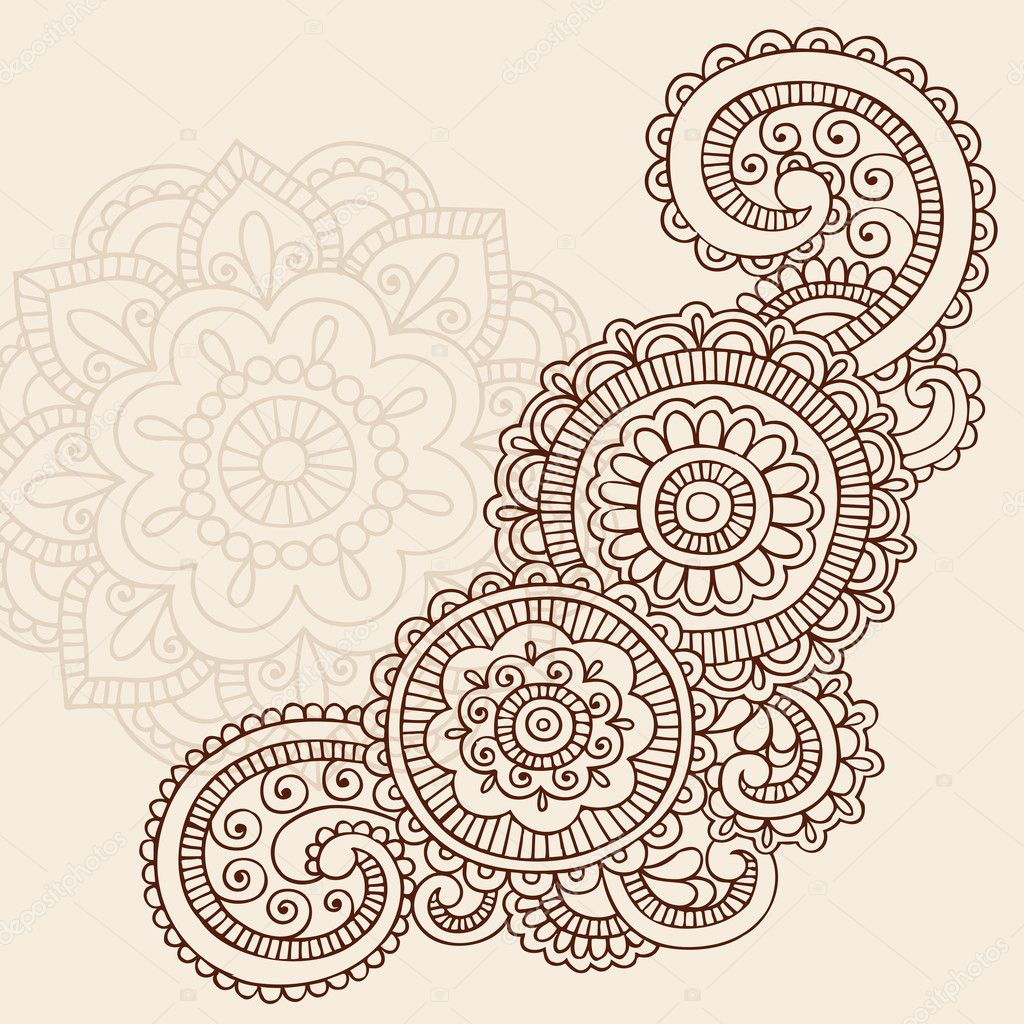 Henna Mehndi Pasiley Flowers Doodles Vector